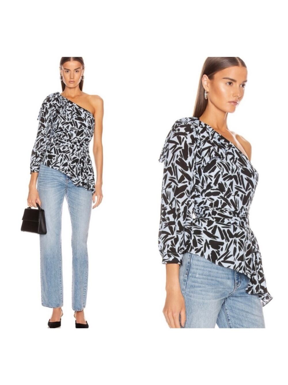 Veronica Beard Vida One Sleeve One Shoulder Peplum Top w/Bow US 4 NWT